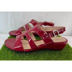 Alaruba Womens Faux Patent Leather Sandals Red Size 8.5 M Adjustable Buckle